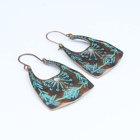 Boho Mint Tribal Geo Hoop Drop Earrings - Picture 3 of 4